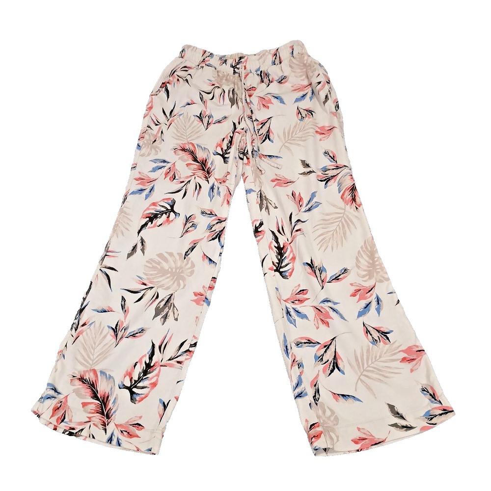 Briggs Womens Linen Blend Pants Size M Beige Floral Print Vacation Casual‎